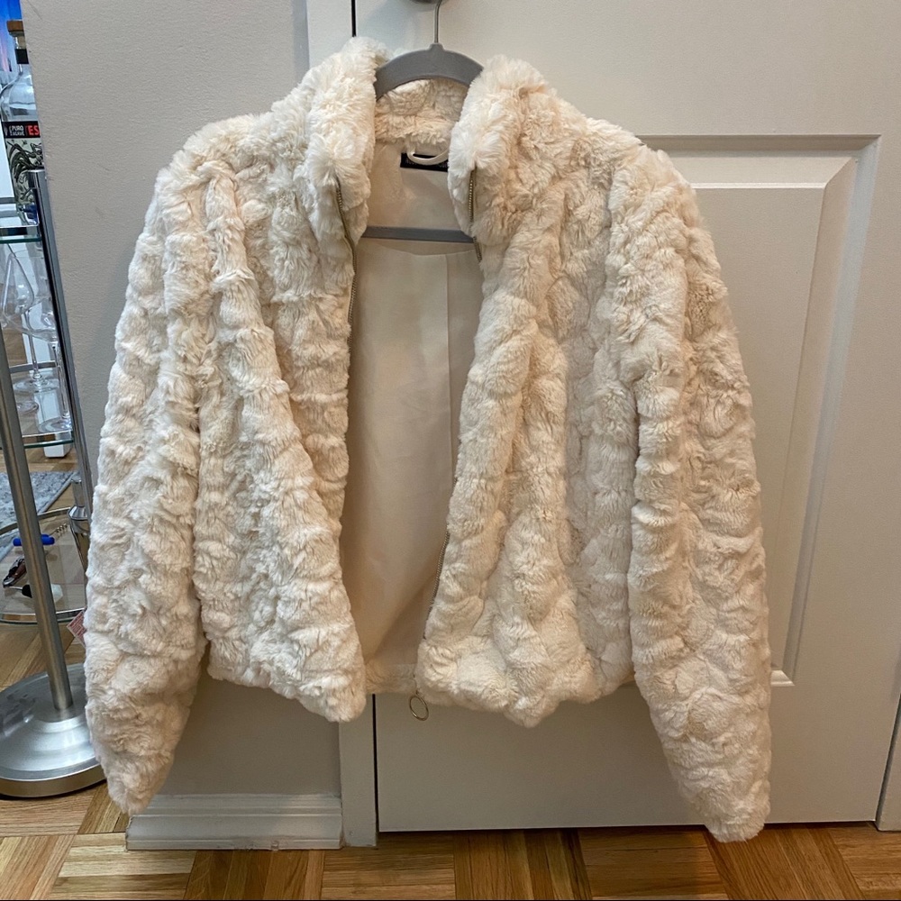 Off white faux fur medium jacket